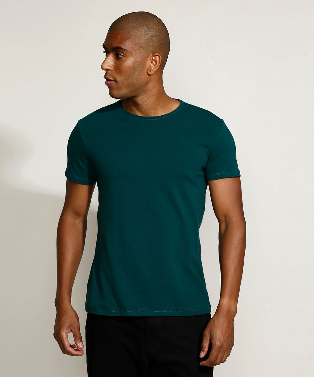 camiseta slim básica manga curta - verde escuro