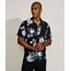 Camisa-Masculina-Slim-Estampado-Floral-Manga-Curta-Preta-9817470-Preto_1