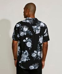 Camisa-Masculina-Slim-Estampado-Floral-Manga-Curta-Preta-9817470-Preto_2