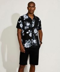 Camisa-Masculina-Slim-Estampado-Floral-Manga-Curta-Preta-9817470-Preto_3