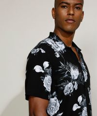 Camisa-Masculina-Slim-Estampado-Floral-Manga-Curta-Preta-9817470-Preto_4