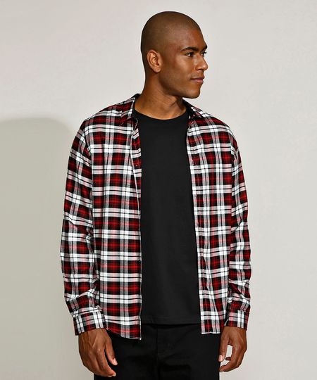 Camisa-Masculina-Slim-Estampada-Xadrez-Manga-Longa-Vermelha-9817478-Vermelho_1