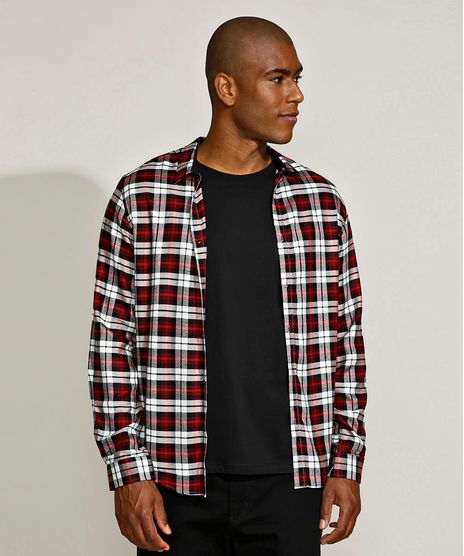 Camisa-Masculina-Slim-Estampada-Xadrez-Manga-Longa-Vermelha-9817478-Vermelho_1