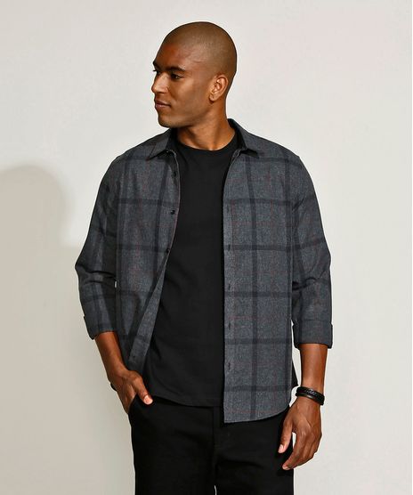 Camisa-Masculina-Slim-Estampado-Xadrez-Manga-Longa-Chumbo-9817481-Chumbo_1