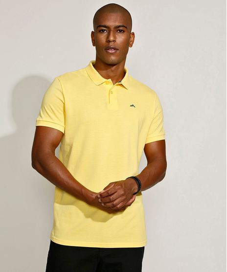 Polo-Masculina-Tradicional-Basica-em-Piquet-com-Bordado-Manga-Curta-Amarela-9967087-Amarelo_1