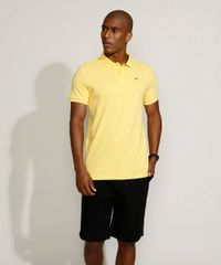 Polo-Masculina-Tradicional-Basica-em-Piquet-com-Bordado-Manga-Curta-Amarela-9967087-Amarelo_3