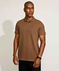 Polo-Masculina-Tradicional-Basica-em-Piquet-com-Bordado-Manga-Curta-Marrom-9967087-Marrom_1