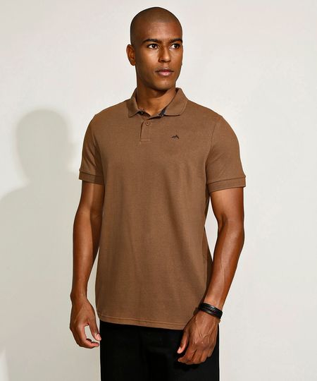 Polo-Masculina-Tradicional-Basica-em-Piquet-com-Bordado-Manga-Curta-Marrom-9967087-Marrom_1
