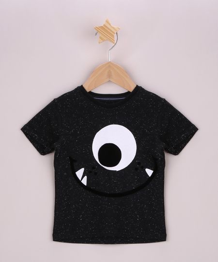 Camiseta-Infantil-Monstrinho-Aveludado-Manga-Curta-com-Dobra-Preto-9965782-Preto_1