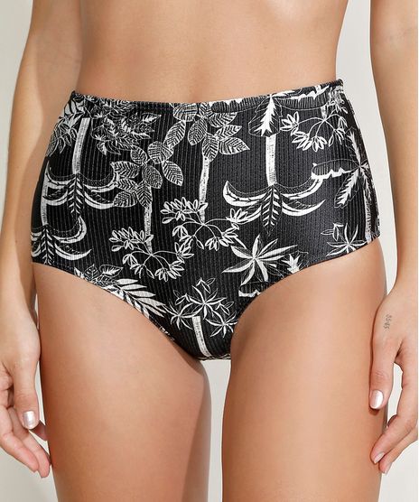 Biquini-Calcinha-Hot-Pant-Canelado-Estampado-de-Coqueiro-com-Protecao-UV50--Preto-9956397-Preto_1