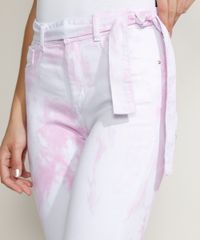 Calca-de-Sarja-Feminina-Sawary-Cigarrete-Cintura-Alta-Estampada-Tie-Dye-com-Faixa-para-Amarrar-Rosa-9974039-Rosa_4
