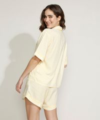 Conjunto-Feminino-Mindset-de-Camisa-Estampada-Xadrez-Manga-Curta---Short-Amarelo-9970752-Amarelo_2