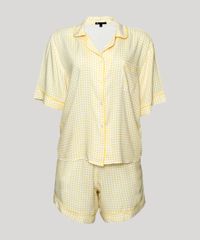 Conjunto-Feminino-Mindset-de-Camisa-Estampada-Xadrez-Manga-Curta---Short-Amarelo-9970752-Amarelo_6