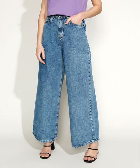 Calca-Jeans-Feminina-Equivoco-Wide-Reta-Cintura-Alta-Marmorizada-Azul-Medio-9974616-Azul_Medio_1