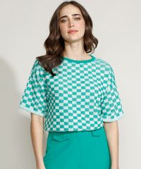 Blusa-de-Trico-Feminina-Mindset-Oversized-Estampada-Xadrez-Vichy-Manga-Curta-Decote-Redondo-Verde-9972965-Verde_1