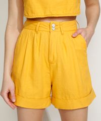 Bermuda-Feminina-Equivoco-Cintura-Super-Alta-Alfaiatada-com-Pregas-Amarela-9974617-Amarelo_1
