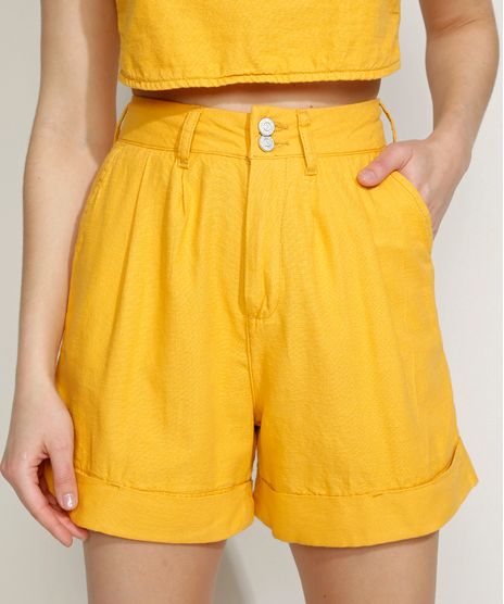 Bermuda-Feminina-Equivoco-Cintura-Super-Alta-Alfaiatada-com-Pregas-Amarela-9974617-Amarelo_1