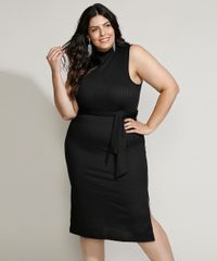 Vestido-Feminino-Plus-Size-Mindset-Midi-Canelado-com-Faixa-para-Amarrar-Sem-Manga-Gola-Alta-Preto-9970755-Preto_1