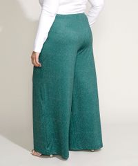 Calca-Feminina-Plus-Size-Mindset-Pantalona-Cintura-Alta-Estampada-de-Poa-com-Bolsos-Verde-9970769-Verde_2