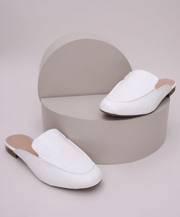 Mule Feminino Via Uno Bico Redondo Croco Branco 35