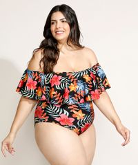 Maio-Body-Plus-Size-Ombro-a-Ombro-Estampado-Floral-Sem-Bojo-com-Protecao-UV50--Preto-9958165-Preto_1
