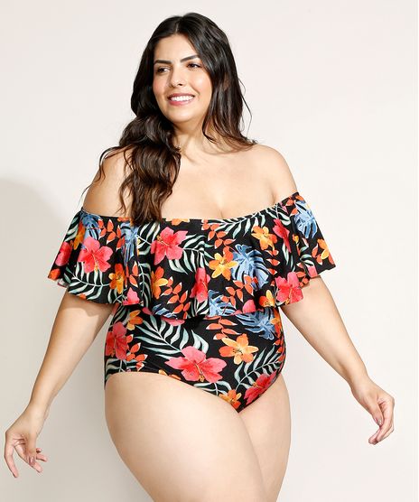Maio-Body-Plus-Size-Ombro-a-Ombro-Estampado-Floral-Sem-Bojo-com-Protecao-UV50--Preto-9958165-Preto_1
