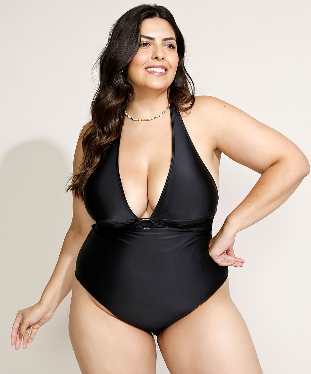 Maiô frente única com argola e bojo proteção uv50