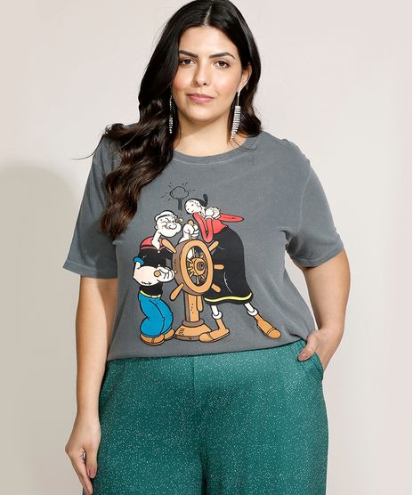 Blusa-Feminina-Plus-Size-Popeye-e-Olivia-Palito-Manga-Curta-Decote-Redondo-Chumbo-9967440-Chumbo_1