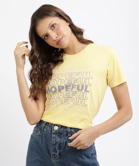 T-Shirt-Feminina-Mindset--Hopeful--Manga-Curta-Decote-Redondo-Amarela-9965362-Amarelo_1
