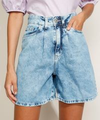 Bermuda-Jeans-Feminina-Cintura-Super-Alta-Marmorizada-com-Pregas-Azul-Claro-9970697-Azul_Claro_1