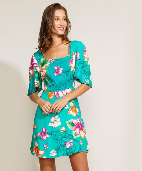 Vestido-Feminino-Curto-Estampado-Floral-Tigre-com-No-Manga-Curta-Ampla-Verde-Agua-9947524-Verde_Agua_1