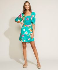 Vestido-Feminino-Curto-Estampado-Floral-Tigre-com-No-Manga-Curta-Ampla-Verde-Agua-9947524-Verde_Agua_3