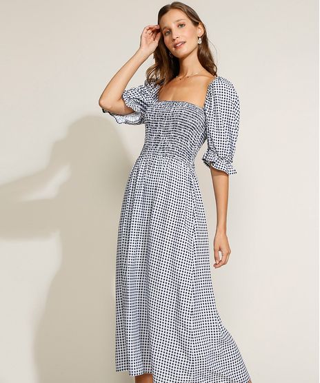 Vestido-Feminino-Midi-Estampado-Xadrez-Vichy-com-Lastex-Manga-Bufante-Azul-Marinho-9967385-Azul_Marinho_1