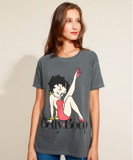 Blusa-Feminina-Ampla-Betty-Boop-Manga-Curta-Decote-Redondo-Chumbo-9967636-Chumbo_1