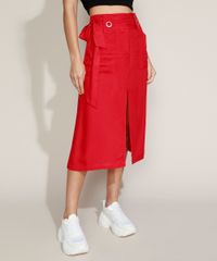 Saia-Feminina-Midi-com-Fenda-e-Faixa-para-Amarrar-Vermelha-9948882-Vermelho_1