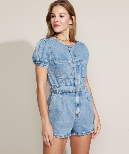 Macaquinho-Jeans-Feminino-Marmorizado-com-Bolsos-e-Cinto-Manga-Bufante-Azul-Claro-9963974-Azul_Claro_1