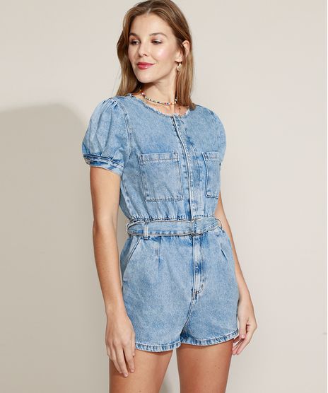 Macaquinho-Jeans-Feminino-Marmorizado-com-Bolsos-e-Cinto-Manga-Bufante-Azul-Claro-9963974-Azul_Claro_1