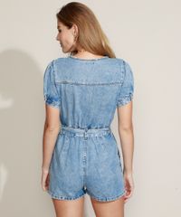 Macaquinho-Jeans-Feminino-Marmorizado-com-Bolsos-e-Cinto-Manga-Bufante-Azul-Claro-9963974-Azul_Claro_2