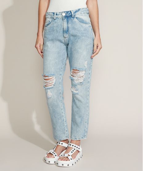 Calca-Jeans-Feminina-Boyfriend-Cintura-Media-Marmorizada-Destroyed-Azul-Claro-9964527-Azul_Claro_1