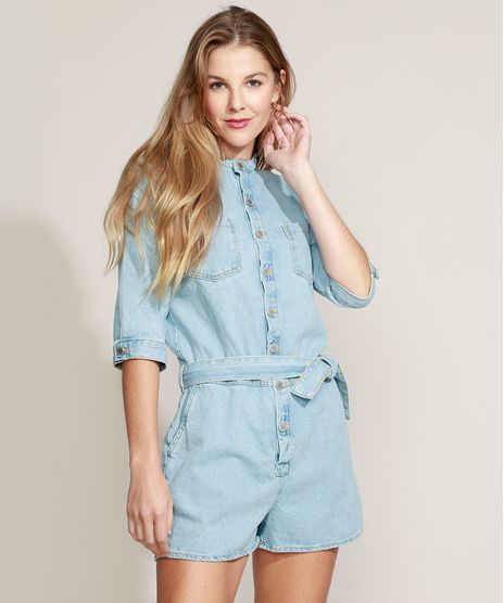 Macaquinho-Jeans-Feminino-com-Bolsos-e-Faixa-para-Amarrar-Manga-3-4-Azul-Claro-9964536-Azul_Claro_1