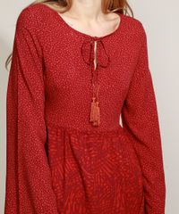 Vestido-Feminino-Curto-Estampado-de-Folhagem-com-Babado-e-Tassel-Manga-Sino-Vermelho-9973776-Vermelho_4