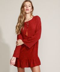 Vestido-Feminino-Curto-Estampado-de-Folhagem-com-Babado-e-Tassel-Manga-Sino-Vermelho-9973776-Vermelho_6