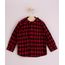 Camisa Infantil Estampada Xadrez Festa de São João com Bolso Manga Longa e Capuz Vermelha
