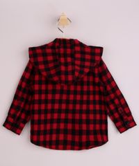Camisa Infantil Estampada Xadrez Festa de São João com Bolso Manga Longa e Capuz Vermelha costas
