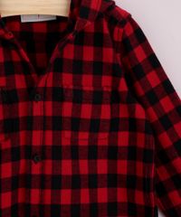 Camisa Infantil Estampada Xadrez Festa de São João com Bolso Manga Longa e Capuz Vermelha