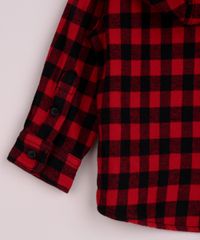 Camisa Infantil Estampada Xadrez Festa de São João com Bolso Manga Longa e Capuz Vermelha