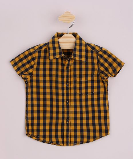 Camisa-Infantil-Estampada-Xadrez-com-Bolso-Manga-Curta-Amarela-9810818-Amarelo_1