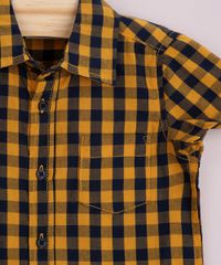 Camisa-Infantil-Estampada-Xadrez-com-Bolso-Manga-Curta-Amarela-9810818-Amarelo_3