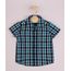 Camisa Infantil Estampada Xadrez Festa Junina com Bolso Manga Curta Azul Marinho