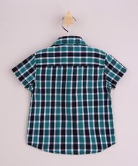 Camisa Infantil Estampada Xadrez Festa Junina com Bolso Manga Curta Azul Marinho costas